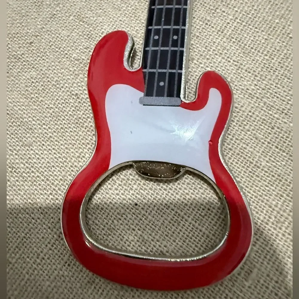 Guitar Bottle Opener Keychain Red & White – Rockin’ Accessory for Music Lovers